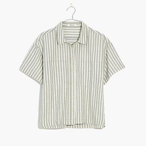 Madewell - Seersucker Beachside Shirt in Stripe - Small - Frosted Sage